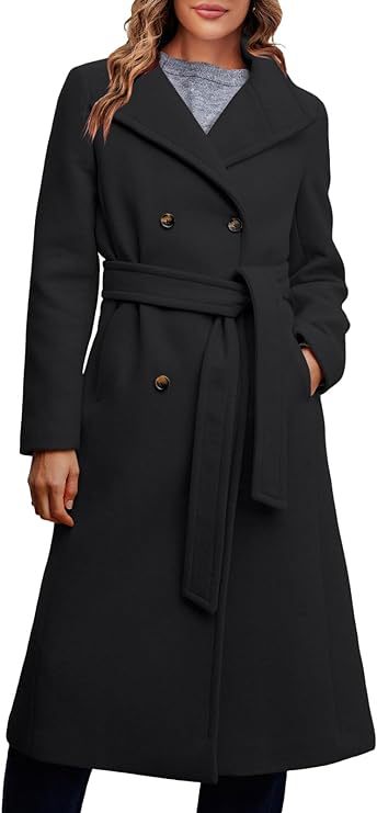 Manteau Élégant pour Femme Double Boutonnage Détail Ceinture