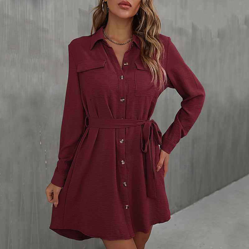 Robe chemisier élégante pour femme avec ceinture et poches