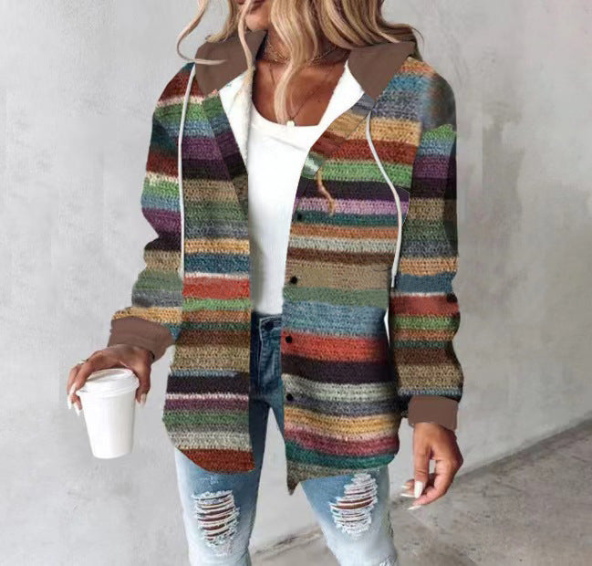 Stylischer Streifen Pullover Kapuze - IdealeKleiden