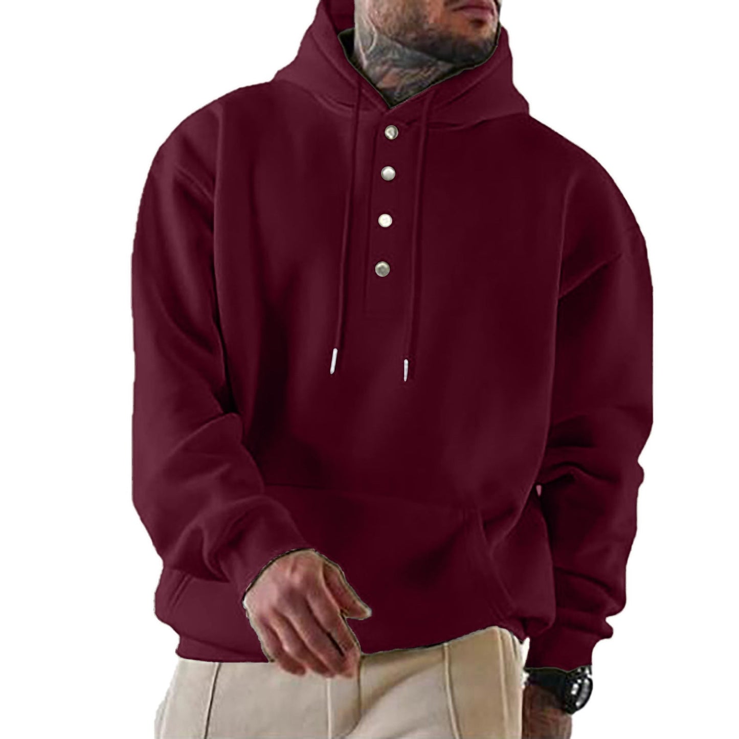 Sweat-shirt à capuche pour homme Tendance Boutonnage Pratique