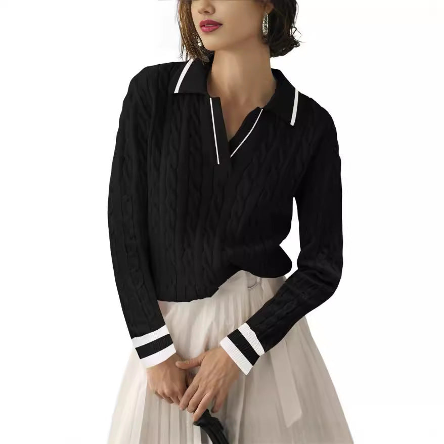 Polo femme tricot motifs couleurs contrastées élégant