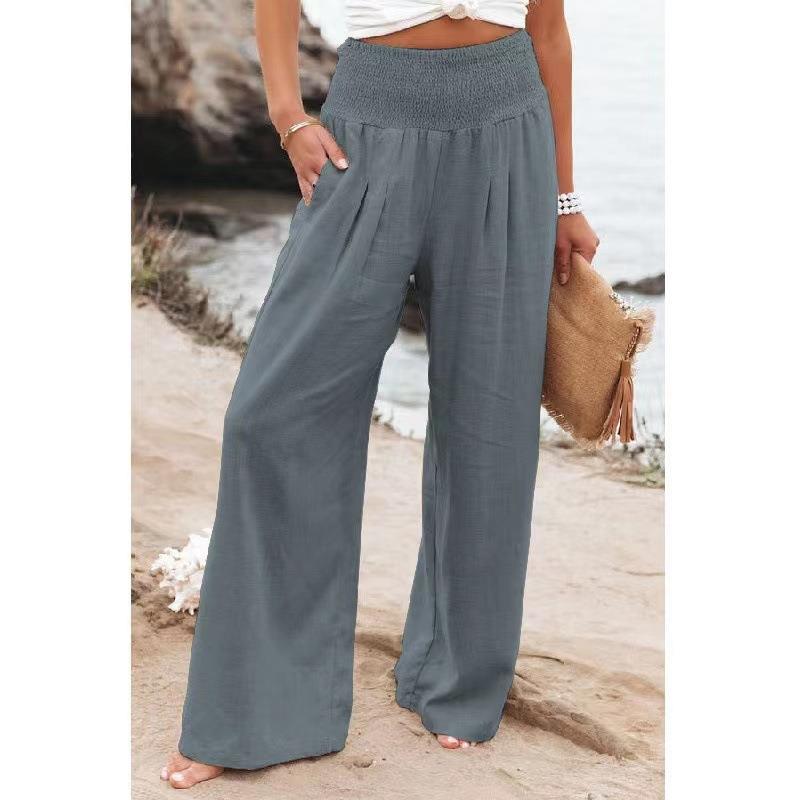 Pantalon ample en lin pour femme avec détail plissé