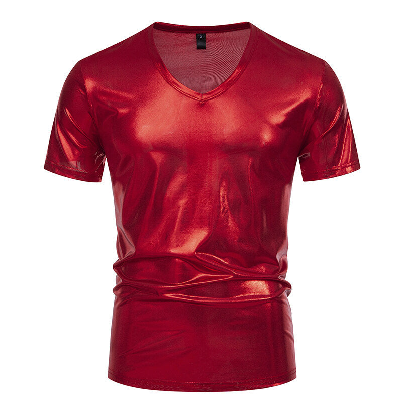 T-shirt homme col V tissu brillant style moderne