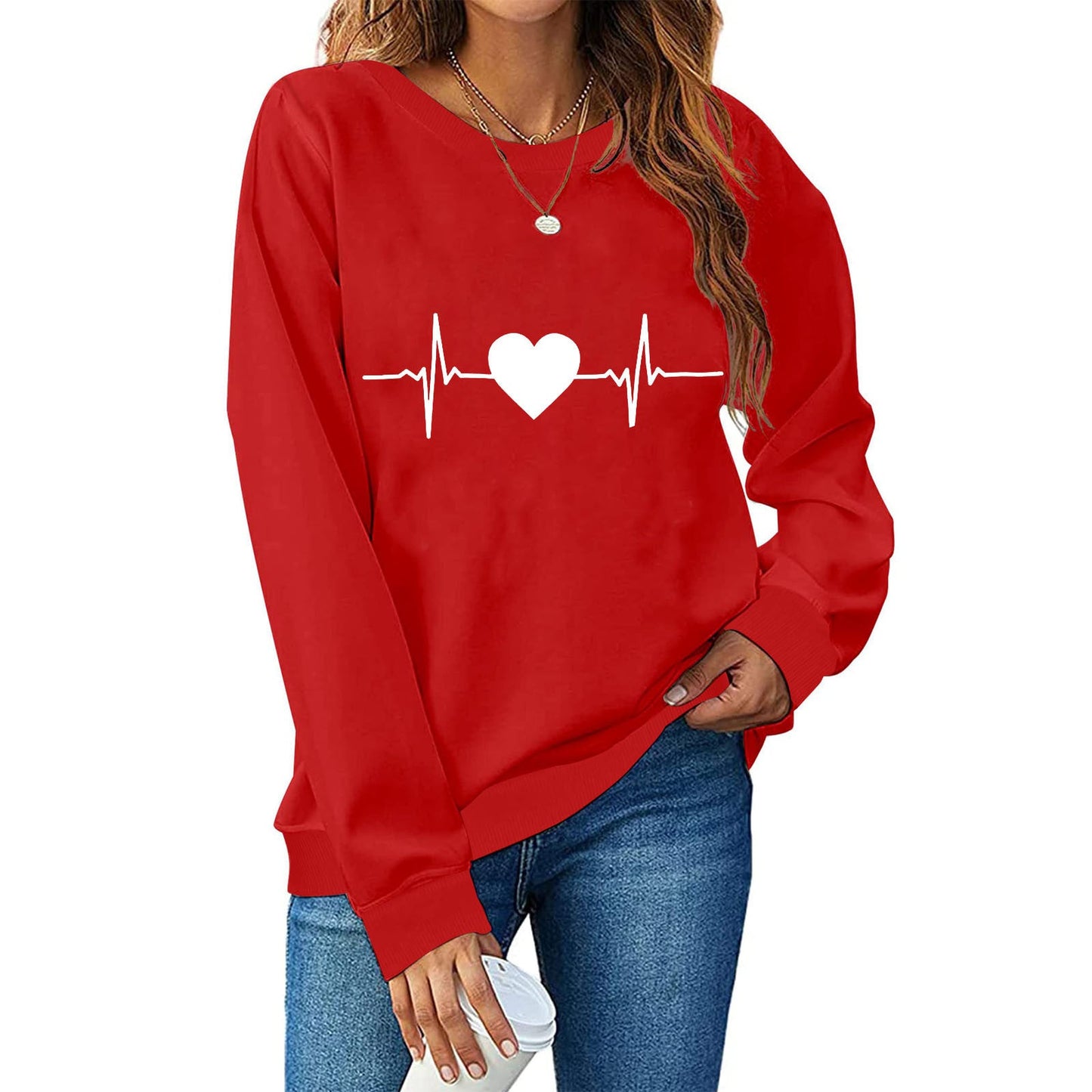 Sweat-shirt pour femme avec motif cœur tendance