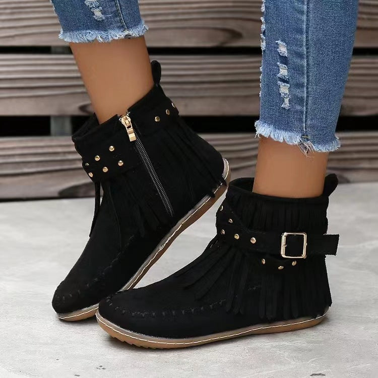 Chaussures en cuir femme bottes style mocassin clous