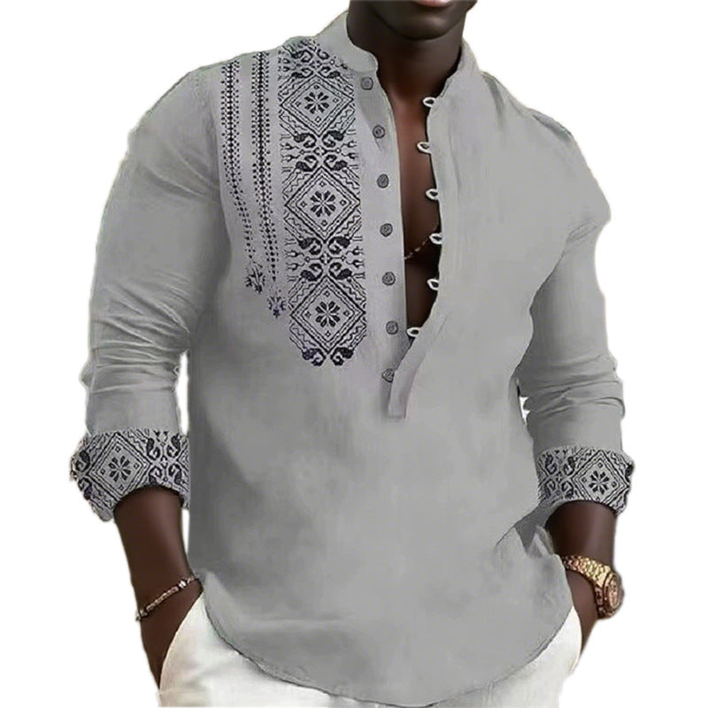 Chemise homme manches longues style ethnique moderne
