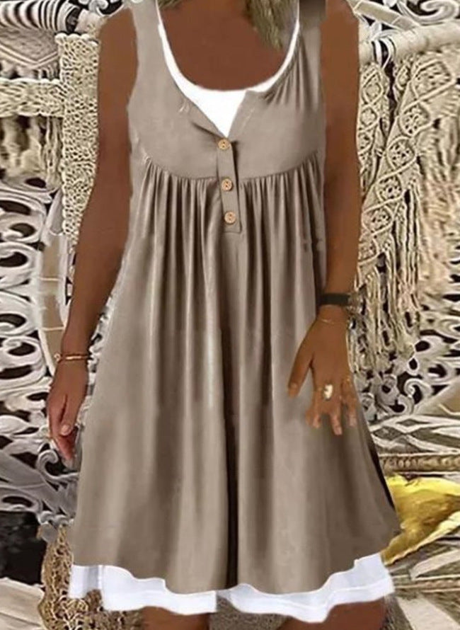 Robe d'été femme élégante évasée avec boutons décoratifs