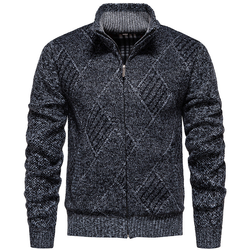 Cardigan homme moderne tricot torsadé col montant