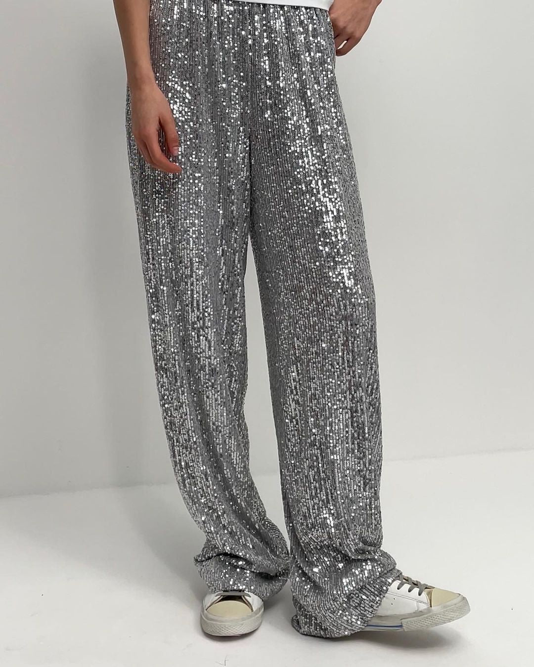 Pantalon scintillant pour femme, style palazzo élégant
