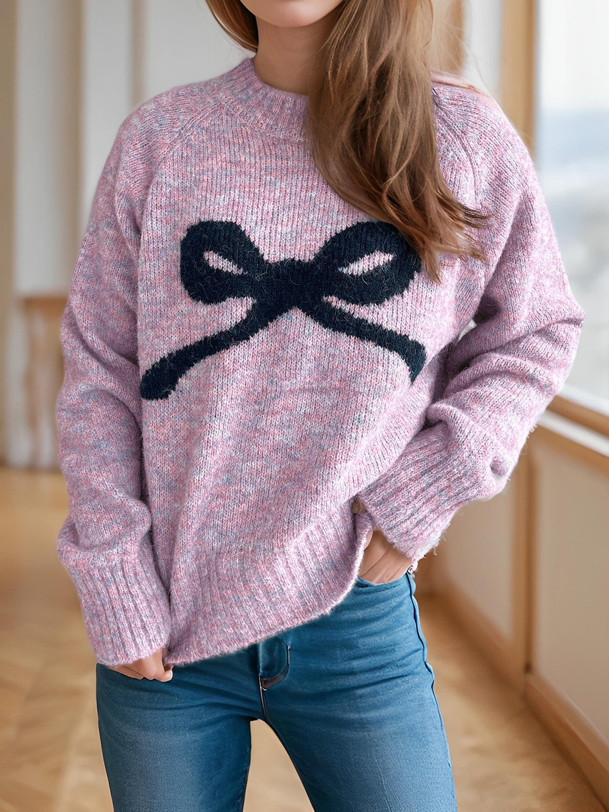 Pull-over femme doux motif nœud élégant