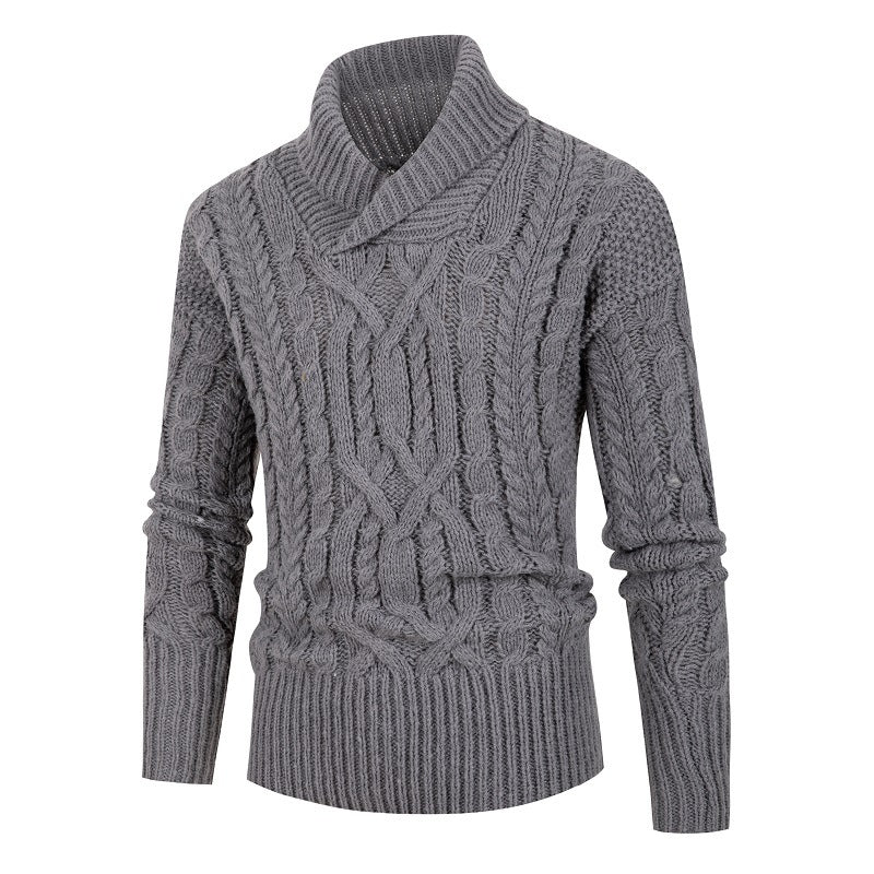 Pull-over homme grosse maille col châle torsadé élégant