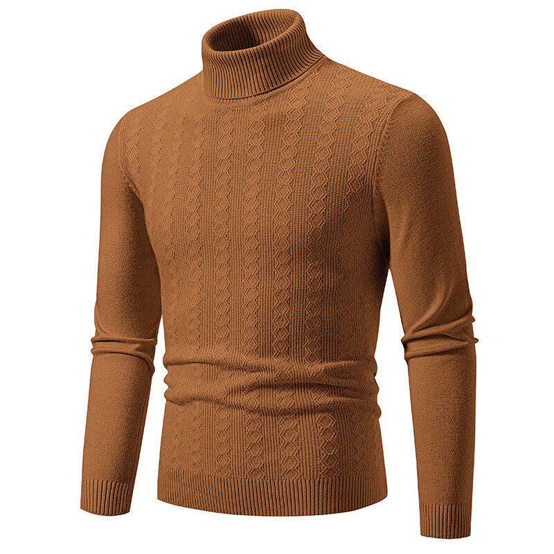 Pull-over homme col roulé tricot torsadé
