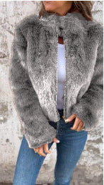 Veste en fausse fourrure pour femme Coupe ample Col montant