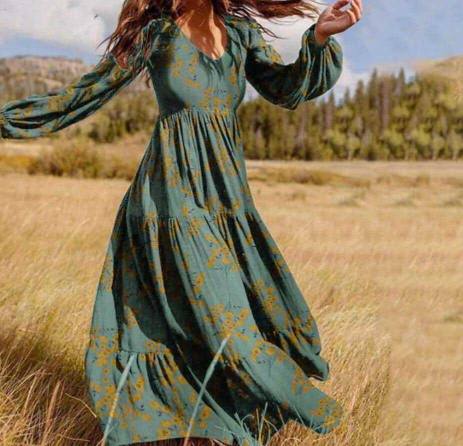 Robe bohème femme fleurie élégante longue