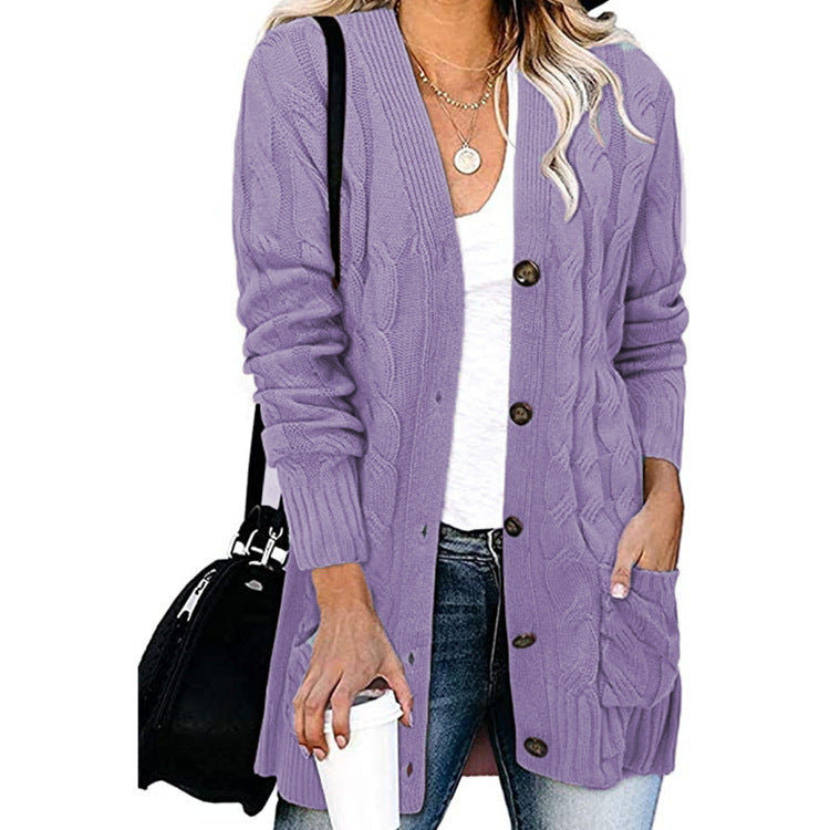 Gilet cardigan en grosse maille pour femme avec boutons et poches