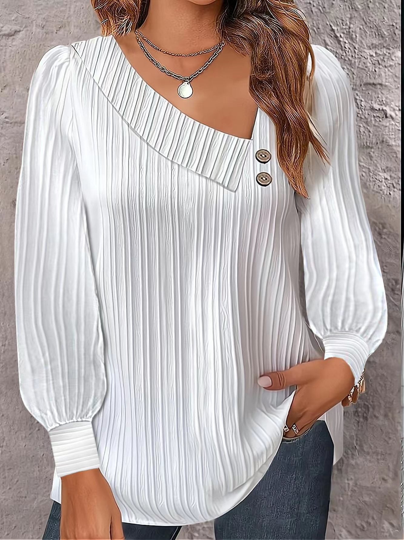 Chemisier Femme Asymétrique Élégant Détail Bouton