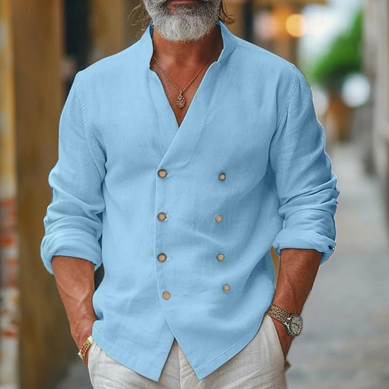 Chemise en lin homme élégante à double boutonnage haut d'été