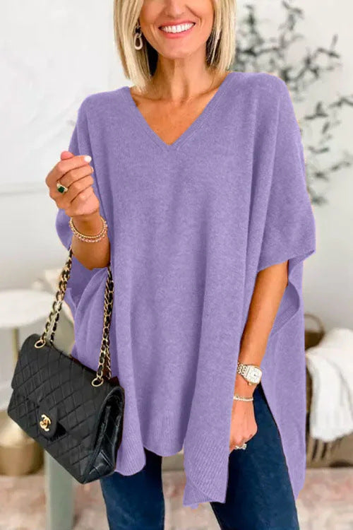 Poncho en maille pour femme Décontracté Col en V Coupe oversize