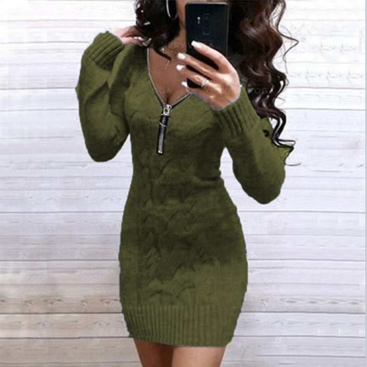 Robe pull pour femme avec détail zippé et motif texturé