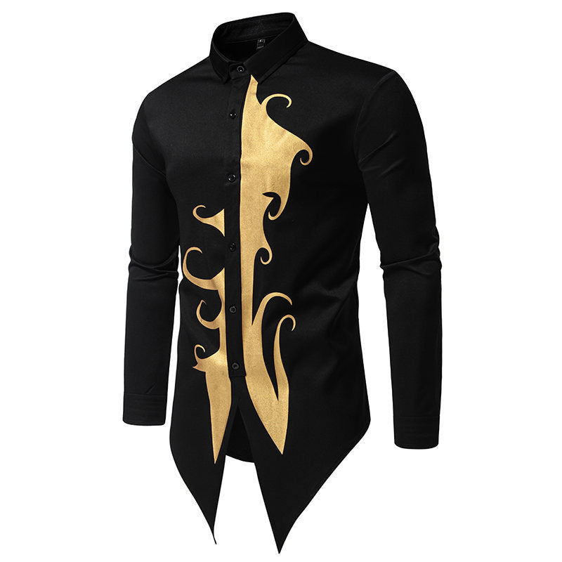 Chemise homme à manches longues Motif doré élégant Coupe moderne