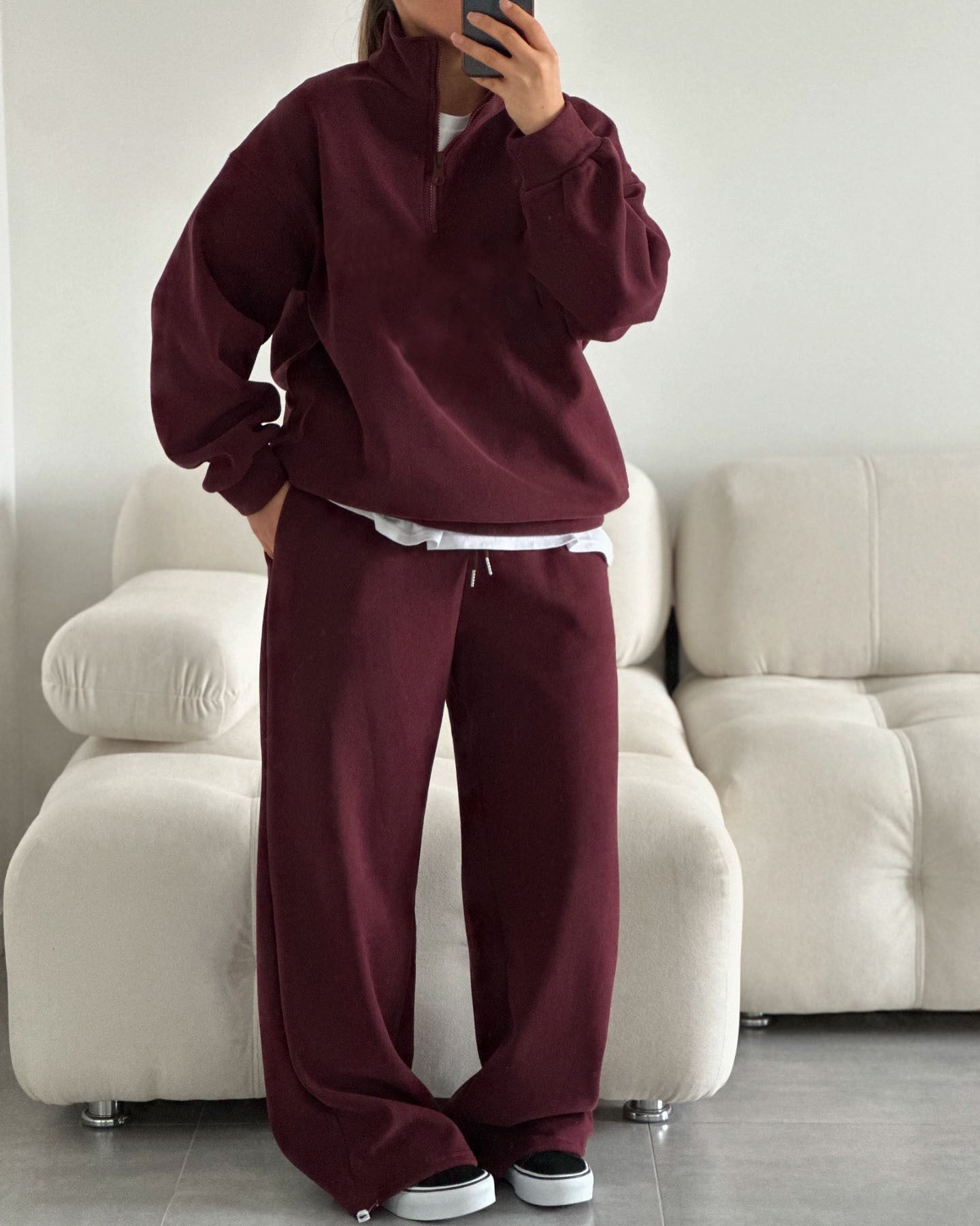 Survêtement de jogging en polaire pour femme avec col montant et fermeture éclair