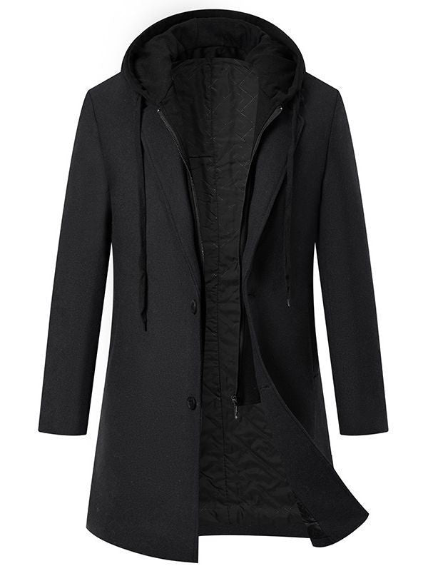 Manteau Homme Élégant Veste Mi-saison Capuche Amovible