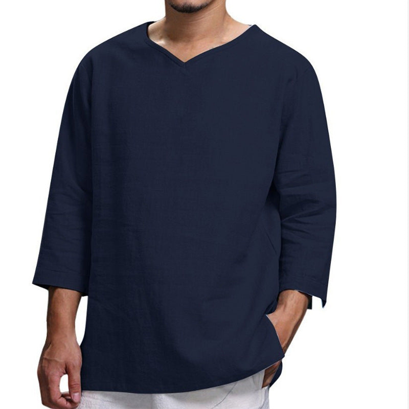 Chemise en lin homme, été, col en V, confortable