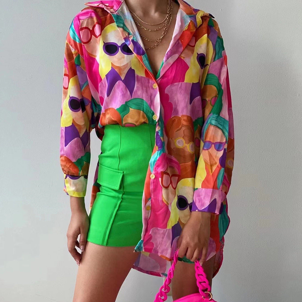 Blouse oversize femme imprimé graphique multicolore