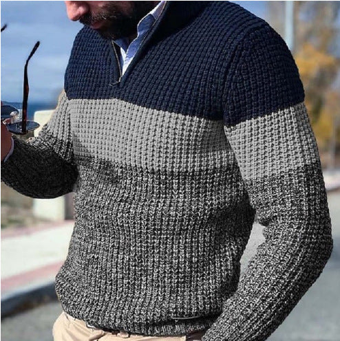 Pull tricoté texturé à demi-fermeture éclair pour hommes