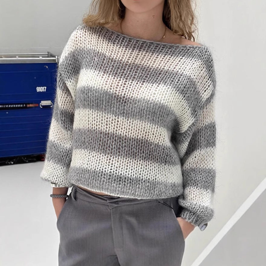 Pull pour femme à larges rayures et manches amples