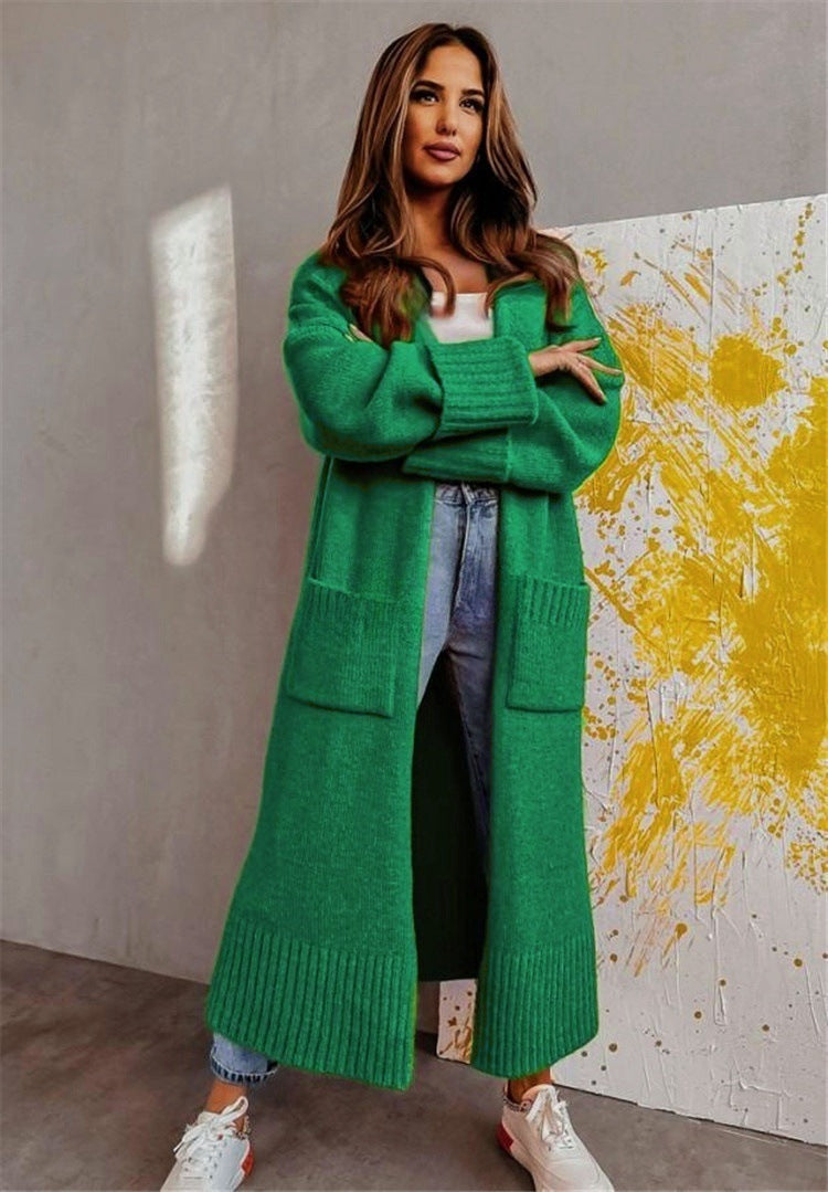 Long cardigan ouvert avec poches