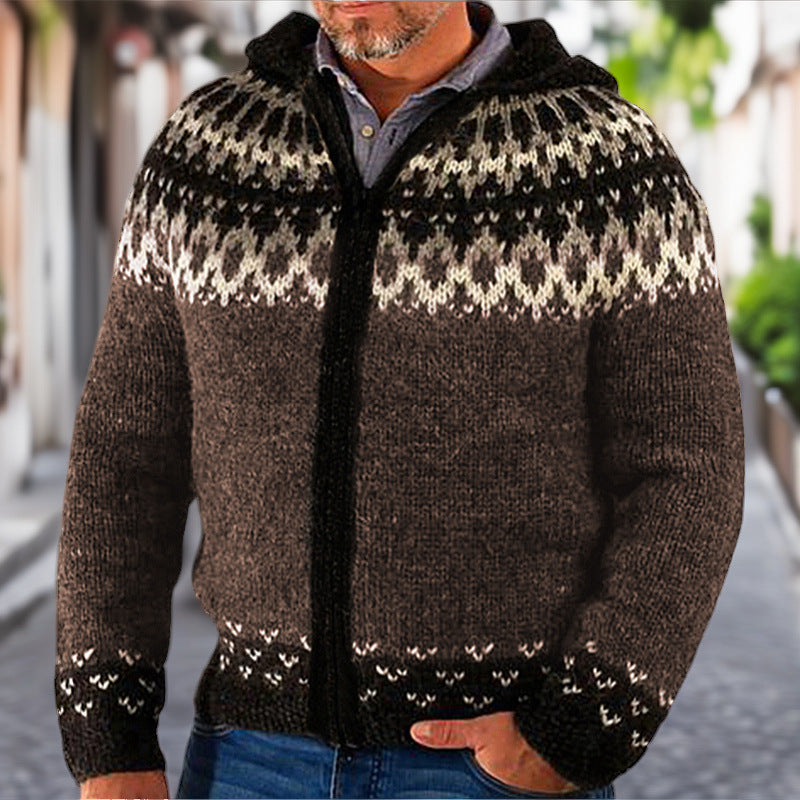 Herren Strickjacke Norweger Muster Reißverschluss Pullover - IdealeKleiden