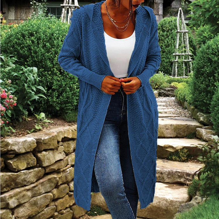 Gilet long en maille pour femme Coupe ouverte Motif torsadé