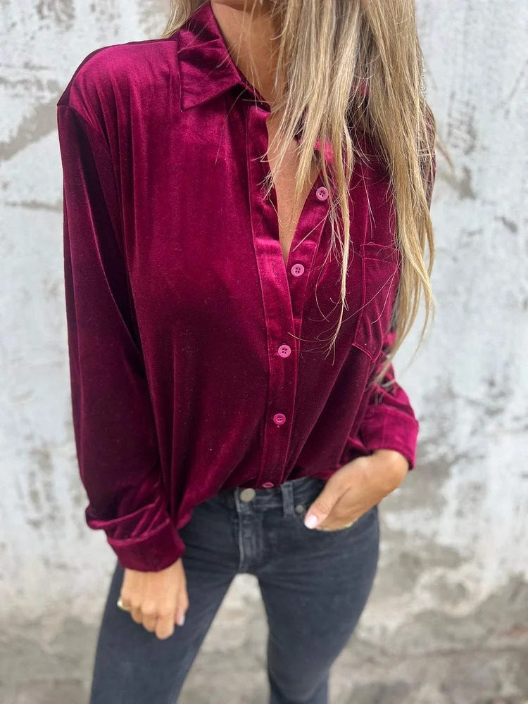 Chemisier élégant en soie pour femme Style classique Manches longues