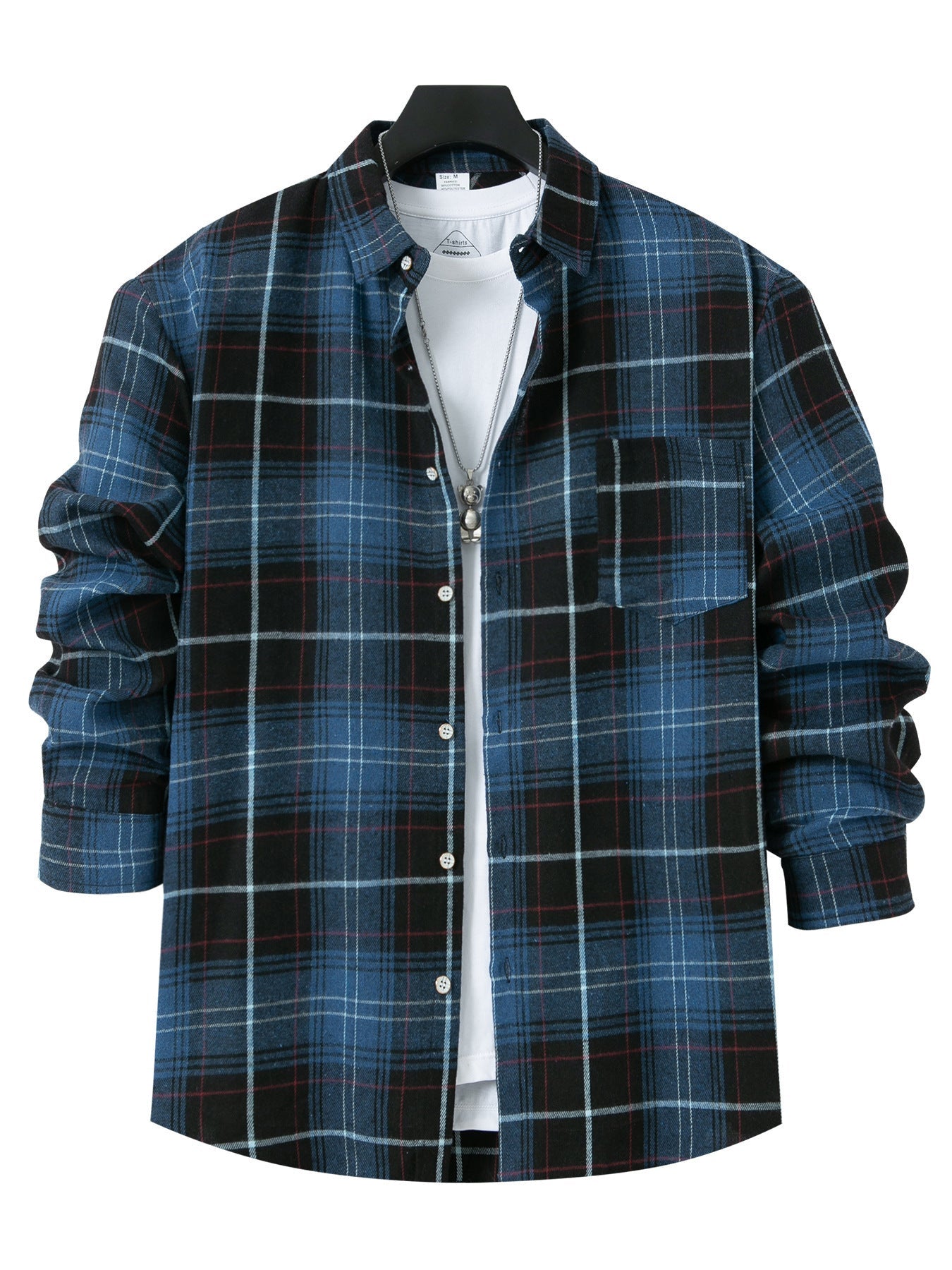 Chemise en flanelle pour homme motif à carreaux moderne poche poitrine