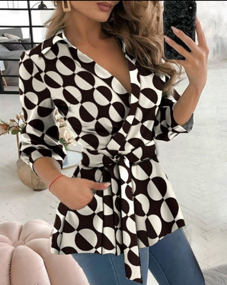 Robe Élégante Ceinture Col V Manches Longues