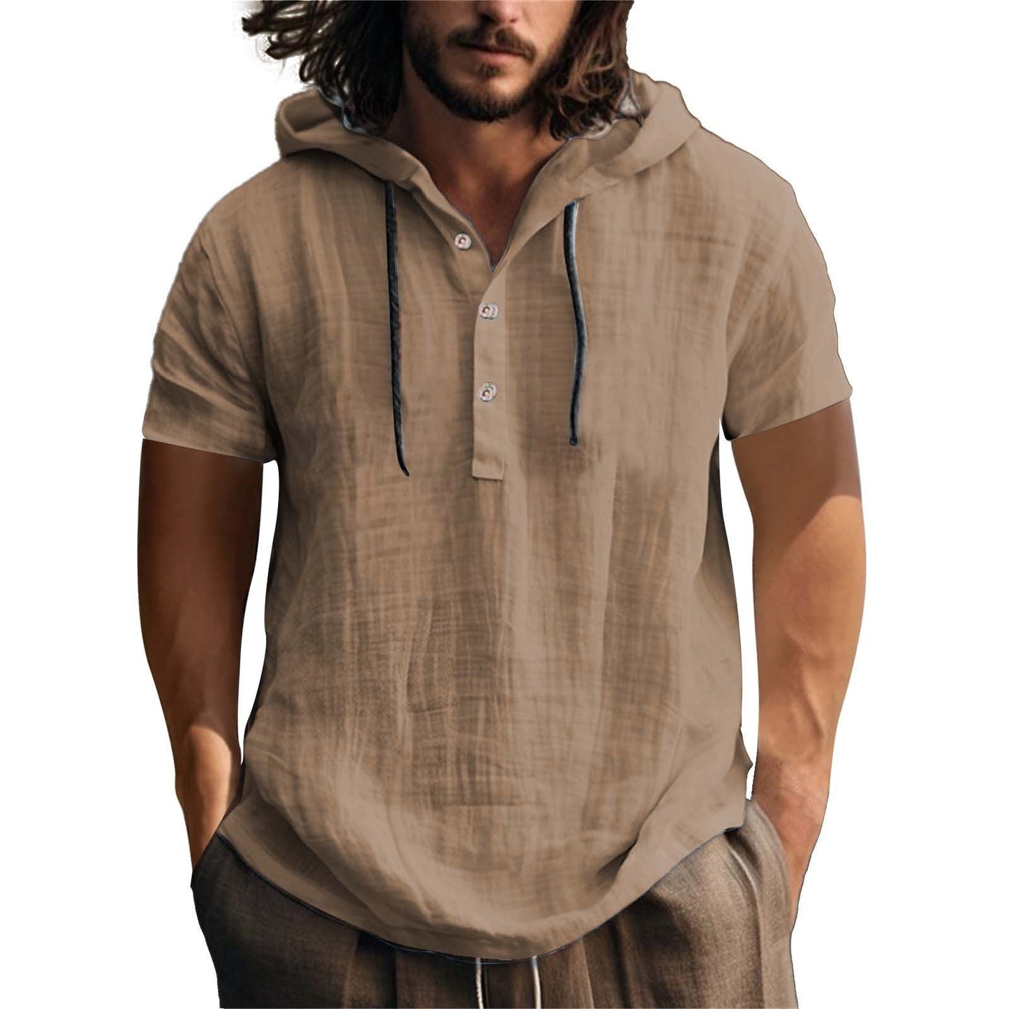 Sweat-shirt à capuche pour homme, manches courtes, décontracté, coupe ample
