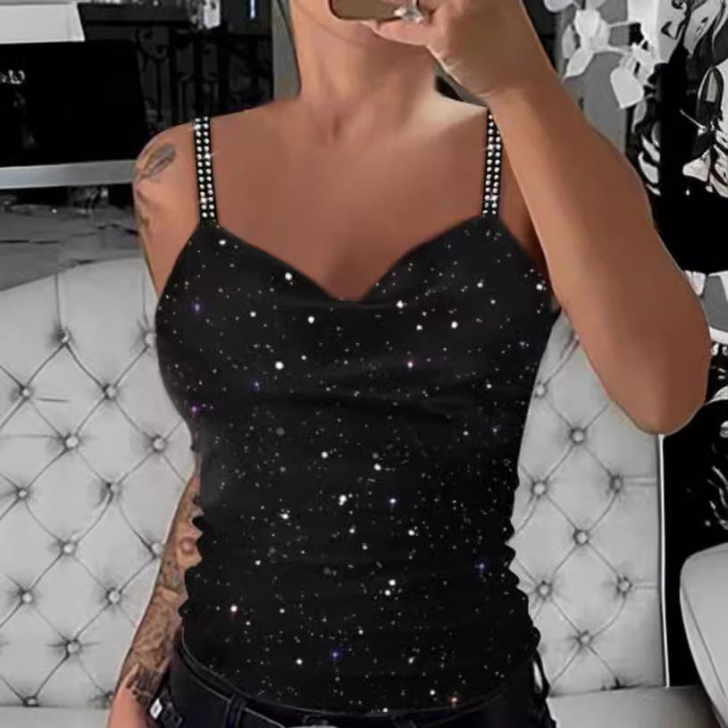 Damen Top mit Spaghettiträgern Glitzer Effekt - IdealeKleiden