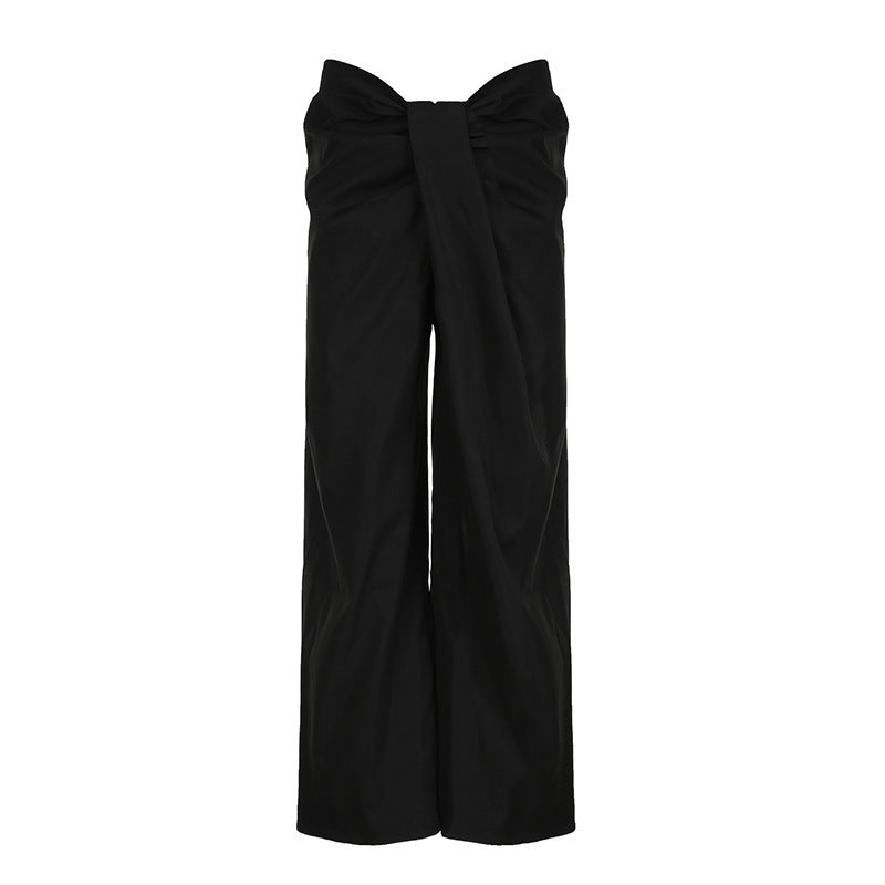Pantalon femme taille haute palazzo élégant style jupe plissée