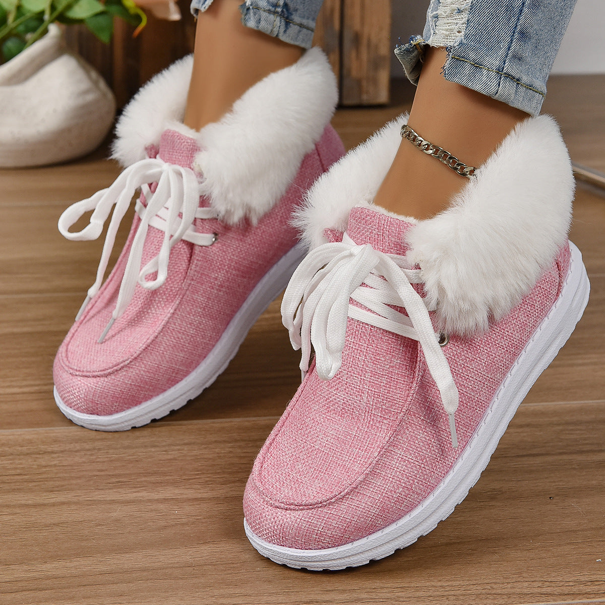 Baskets Femme Confortables Col en Peluche Antidérapantes