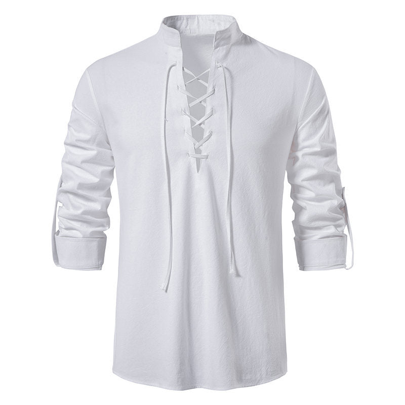 T-shirt manches longues décontracté à lacets pour hommes