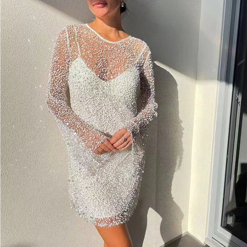 Robe de soirée scintillante pour femmes élégante à paillettes à manches longues