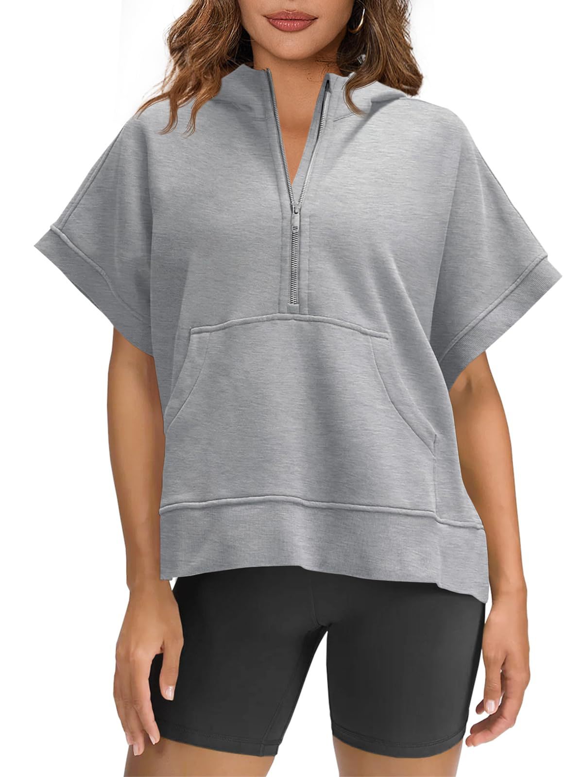 Pull pour femme, décontracté, avec capuche et demi-zip