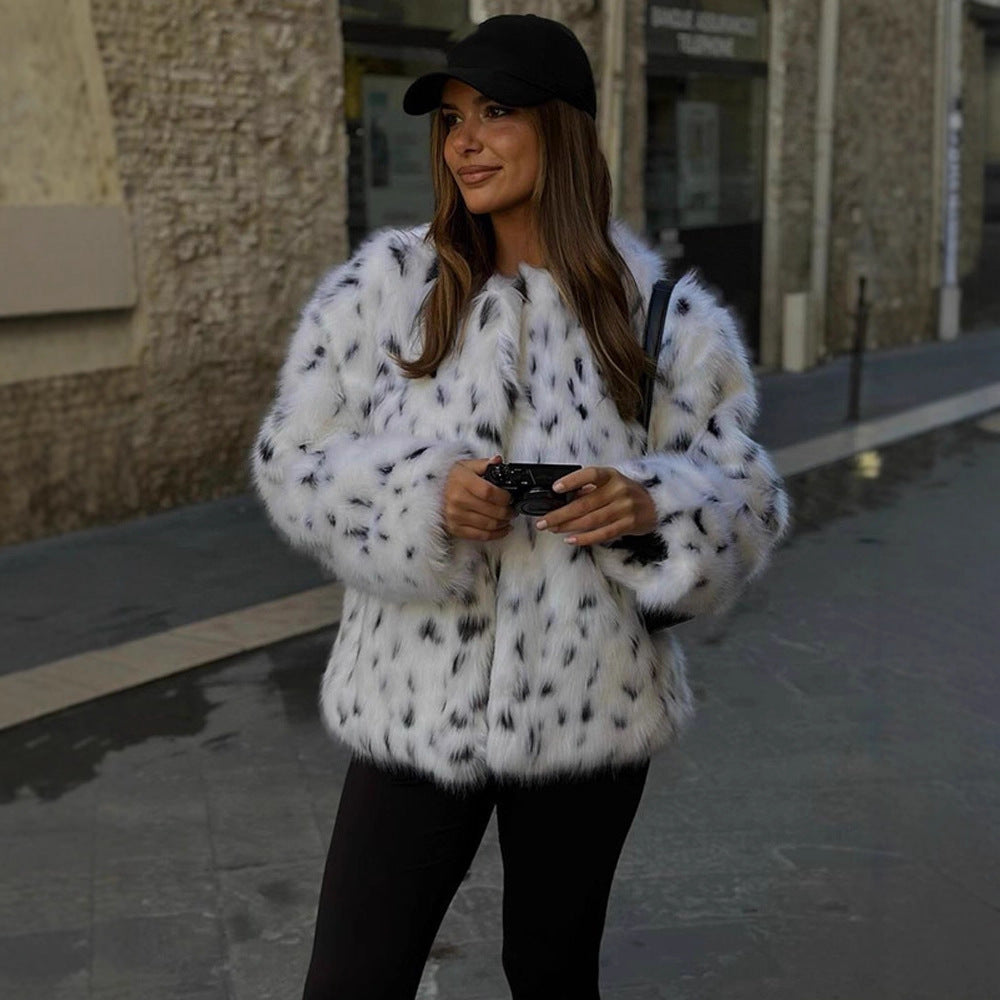 Damen Kunstpelzjacke Tiermuster Modern Stylish - IdealeKleiden