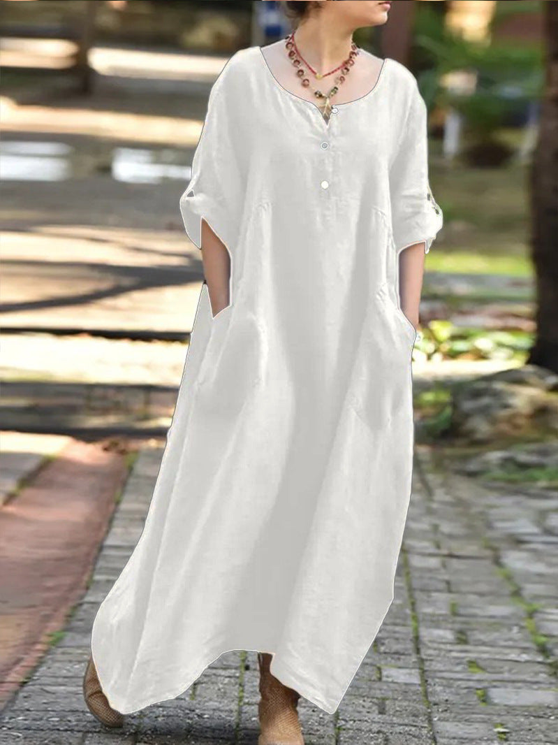 Robe longue décontractée pour femme avec poches et boutons