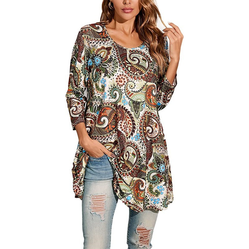 Tunique femme imprimé mandala robe d'été élégante