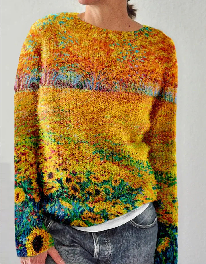 Pull tricoté pour femme, motif fleurs 3D