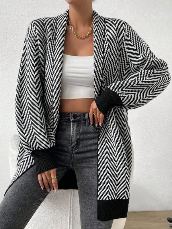 Gilet femme manches longues style chevron moderne
