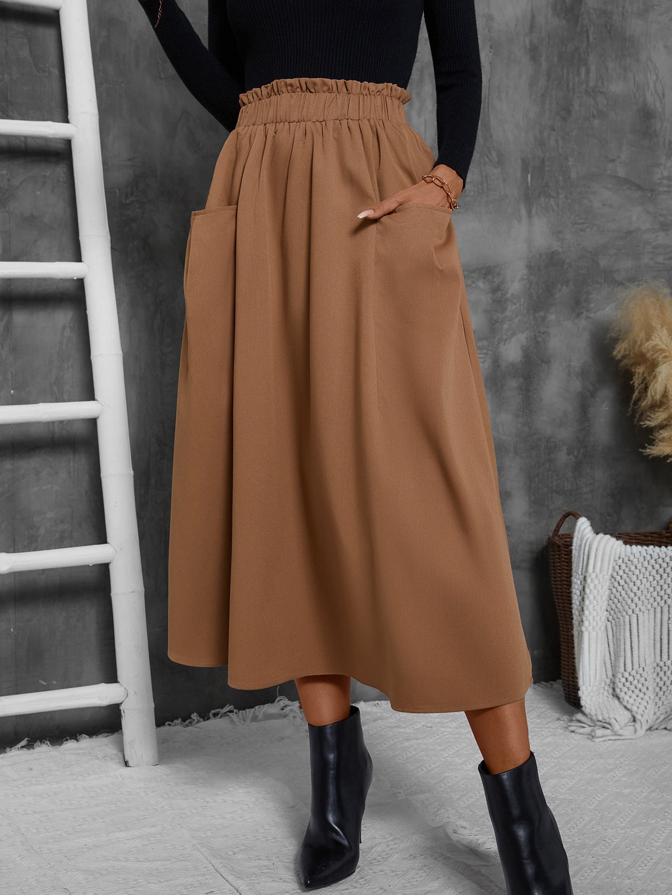 Jupe midi légère pour femme avec poches