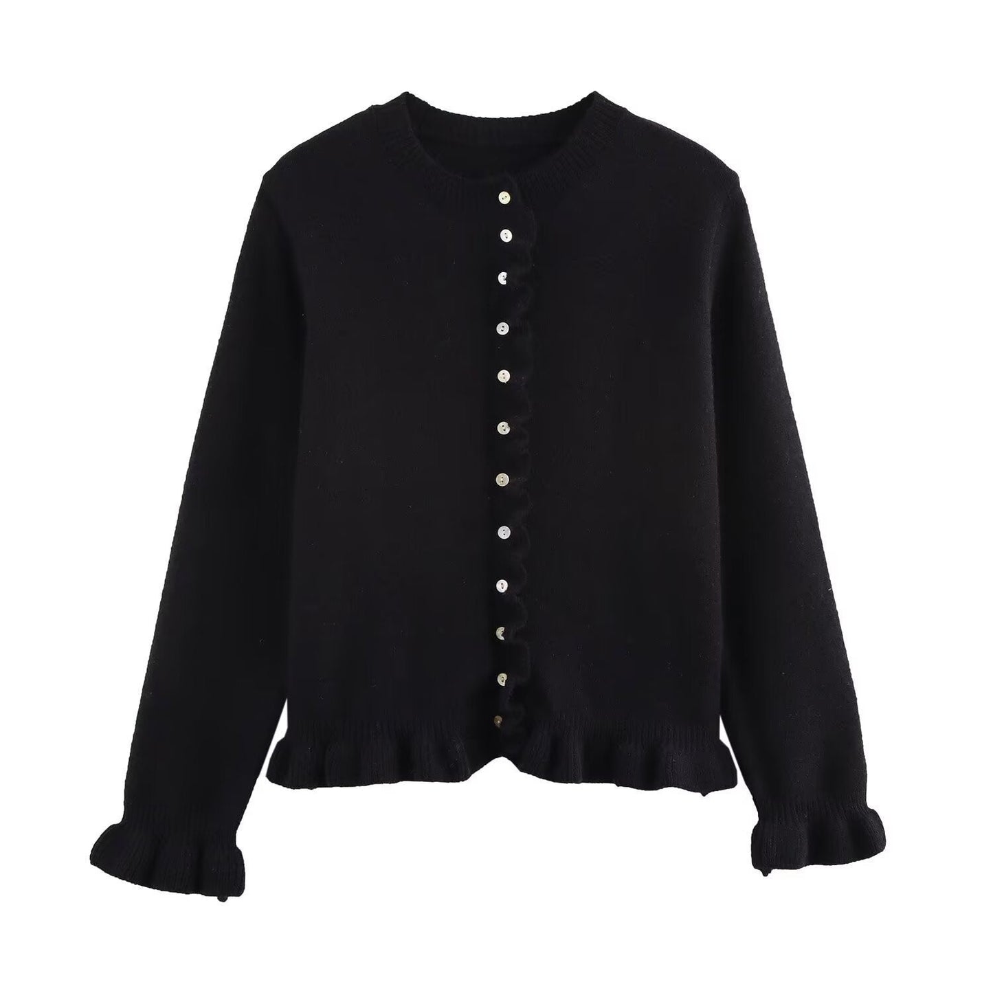 Gilet pour femme élégant avec ourlet à volants et fermeture boutonnée